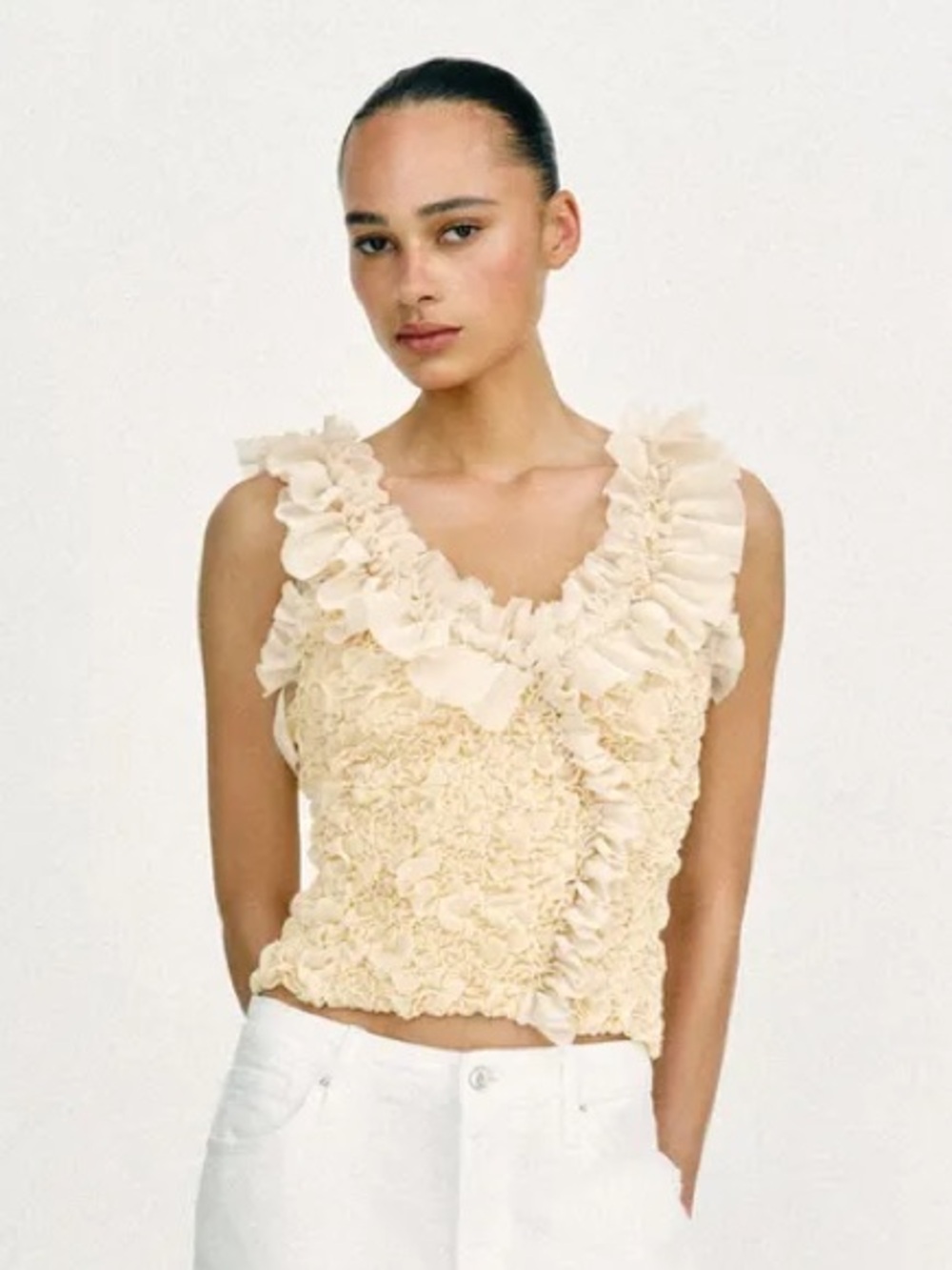 NWT Zara COMBINATION ROMANTIC KNIT TOP Ruffle Size S Small